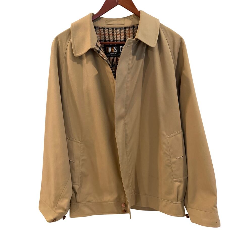 DAKS London Tan Cotton-Blend Harrington Jacket with Signature House Check Lining